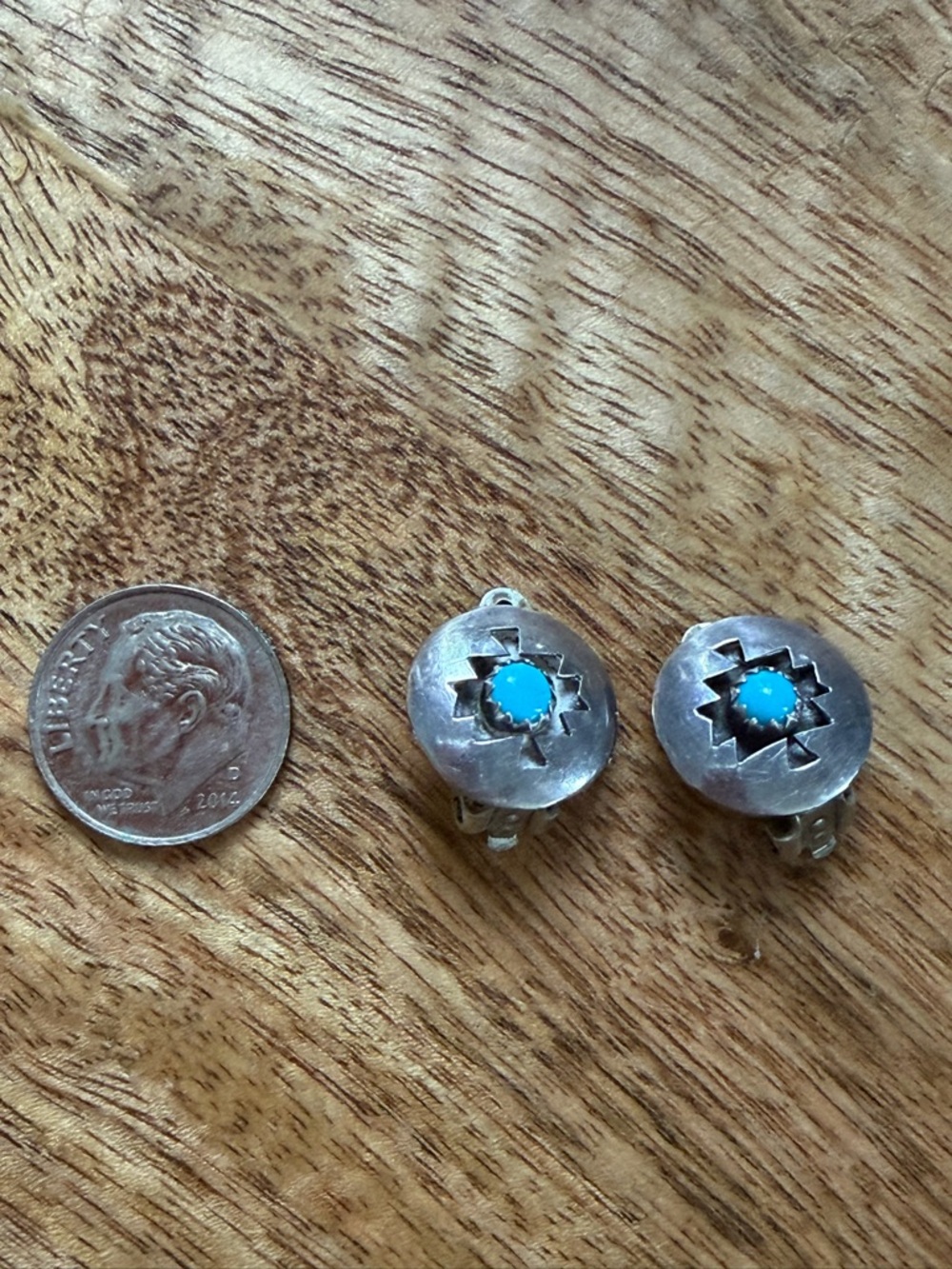 VTG Sterling Silver Turquoise Clip-On Earrings - turquoise - Navajo - Picture 5 of 5